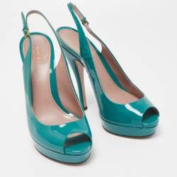 Pre Owned Gucci Green Patent Leather Sofia Peep Toe Slingback Sandals Size 37