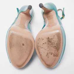 Pre Owned Gucci Green Patent Leather Sofia Peep Toe Slingback Sandals Size 37