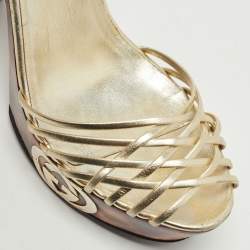 Gucci Gold Leather Strappy Ankle Wrap Sandals Size 40