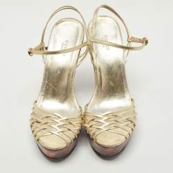 Gucci Gold Leather Strappy Ankle Wrap Sandals Size 40