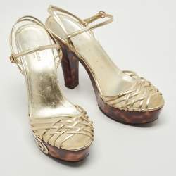 Gucci Gold Leather Strappy Ankle Wrap Sandals Size 40