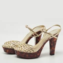 Gucci Gold Leather Strappy Ankle Wrap Sandals Size 40