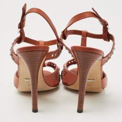 Pre Owned Gucci Multicolor Leather Lika Stone Embellished Sandals Size 38.5