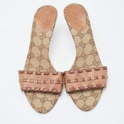 مملوكة مسبقًا Gucci Brown Leather Slide Sandals Size 37.5