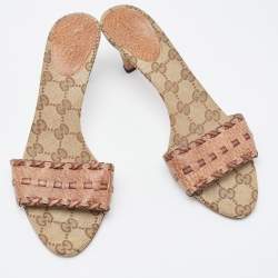 مملوكة مسبقًا Gucci Brown Leather Slide Sandals Size 37.5