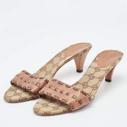 مملوكة مسبقًا Gucci Brown Leather Slide Sandals Size 37.5