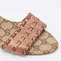 مملوكة مسبقًا Gucci Brown Leather Slide Sandals Size 37.5