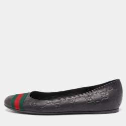 Gucci Black Guccissima Leather Web Ballet Flats Size 37.5