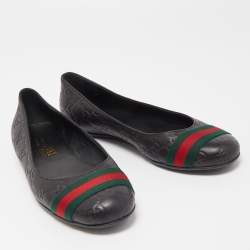 Gucci Black Guccissima Leather Web Ballet Flats Size 37.5