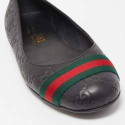 Gucci Black Guccissima Leather Web Ballet Flats Size 37.5