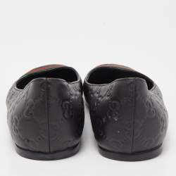 Gucci Black Guccissima Leather Web Ballet Flats Size 37.5