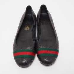Gucci Black Guccissima Leather Web Ballet Flats Size 37.5