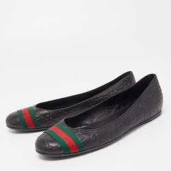 Gucci Black Guccissima Leather Web Ballet Flats Size 37.5