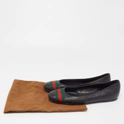 Gucci Black Guccissima Leather Web Ballet Flats Size 37.5