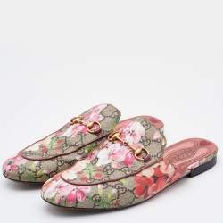 Pre Owned Gucci Multicolor Blooms Print GG Supreme Canvas Princetown Mule Sandals Size 39.5