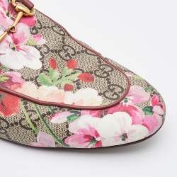 Pre Owned Gucci Multicolor Blooms Print GG Supreme Canvas Princetown Mule Sandals Size 39.5