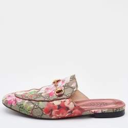 Pre Owned Gucci Multicolor Blooms Print GG Supreme Canvas Princetown Mule Sandals Size 39.5