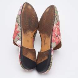 Pre Owned Gucci Multicolor Blooms Print GG Supreme Canvas Princetown Mule Sandals Size 39.5