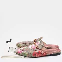 Pre Owned Gucci Multicolor Blooms Print GG Supreme Canvas Princetown Mule Sandals Size 39.5