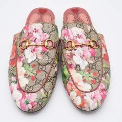 Pre Owned Gucci Multicolor Blooms Print GG Supreme Canvas Princetown Mule Sandals Size 39.5
