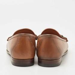 Pre Owned Gucci Brown Leather Web Horsebit Loafers Size 38.5