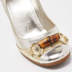 Gucci Gold/Silver Leather Bamboo Horsebit Pumps Size 39