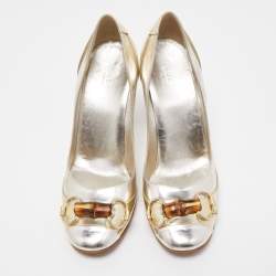 Gucci Gold/Silver Leather Bamboo Horsebit Pumps Size 39