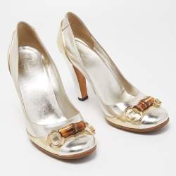 Gucci Gold/Silver Leather Bamboo Horsebit Pumps Size 39