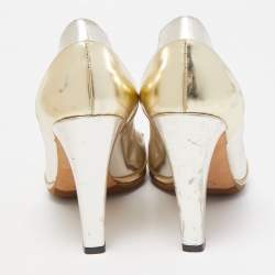 Gucci Gold/Silver Leather Bamboo Horsebit Pumps Size 39