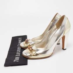 Gucci Gold/Silver Leather Bamboo Horsebit Pumps Size 39