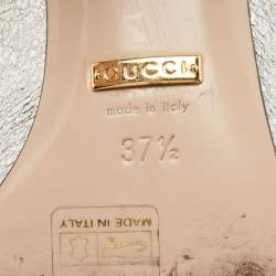 Pre Owned Gucci Metallic Silver Foil Leather GG Marmont Fringe Detail Block Heel Pumps Size 37.5