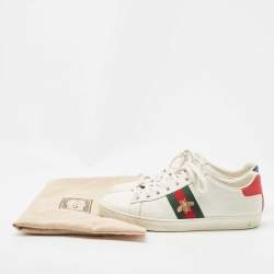 Pre Owned Gucci White Leather Embroidered Bee Ace Sneakers Size 39.5