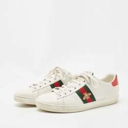 Pre Owned Gucci White Leather Embroidered Bee Ace Sneakers Size 39.5