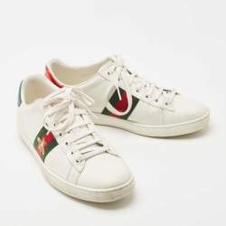 Pre Owned Gucci White Leather Embroidered Bee Ace Sneakers Size 39.5