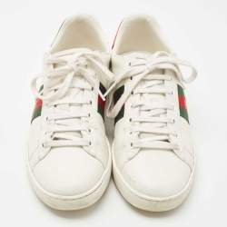 Pre Owned Gucci White Leather Embroidered Bee Ace Sneakers Size 39.5