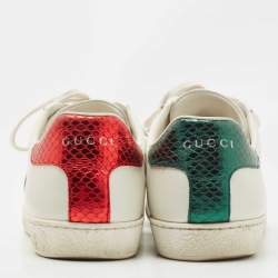 Pre Owned Gucci White Leather Embroidered Bee Ace Sneakers Size 39.5