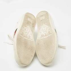 Pre Owned Gucci White Leather Embroidered Bee Ace Sneakers Size 39.5