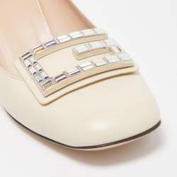 Gucci Cream Leather Crystal G Mid Heel Pumps Size 37.5