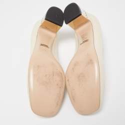 Gucci Cream Leather Crystal G Mid Heel Pumps Size 37.5
