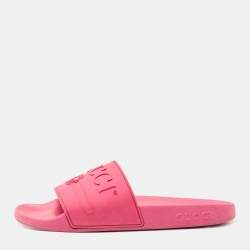 Gucci Pink Rubber Interlocking G Logo Slide Flats Size 37