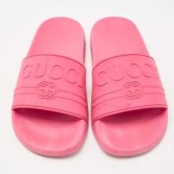 Gucci Pink Rubber Interlocking G Logo Slide Flats Size 37