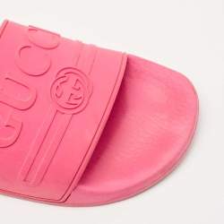 Gucci Pink Rubber Interlocking G Logo Slide Flats Size 37