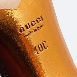 Pre Owned Gucci Black/Gold Satin and Leather Embellished Ankle Strap Sandals Size 40