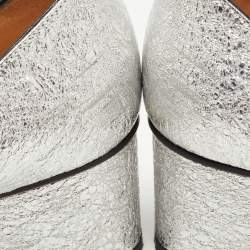 Gucci Silver Texture Leather GG Marmont Fringe Loafer Pumps Size 36