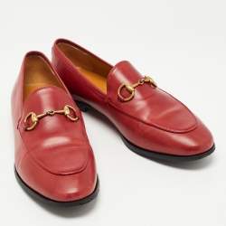 Gucci Red Leather Jordaan Slip On Loafers Size 36.5