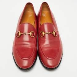 Gucci Red Leather Jordaan Slip On Loafers Size 36.5