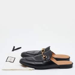 Pre Owned Gucci Black Leather Princetown Flat Mules Size 38.5 