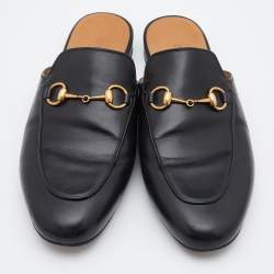 Pre Owned Gucci Black Leather Princetown Flat Mules Size 38.5 