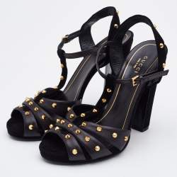 Pre Owned Gucci Black Suede and Leather Studded Ankle Strap Sandals Size 38