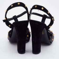 Pre Owned Gucci Black Suede and Leather Studded Ankle Strap Sandals Size 38